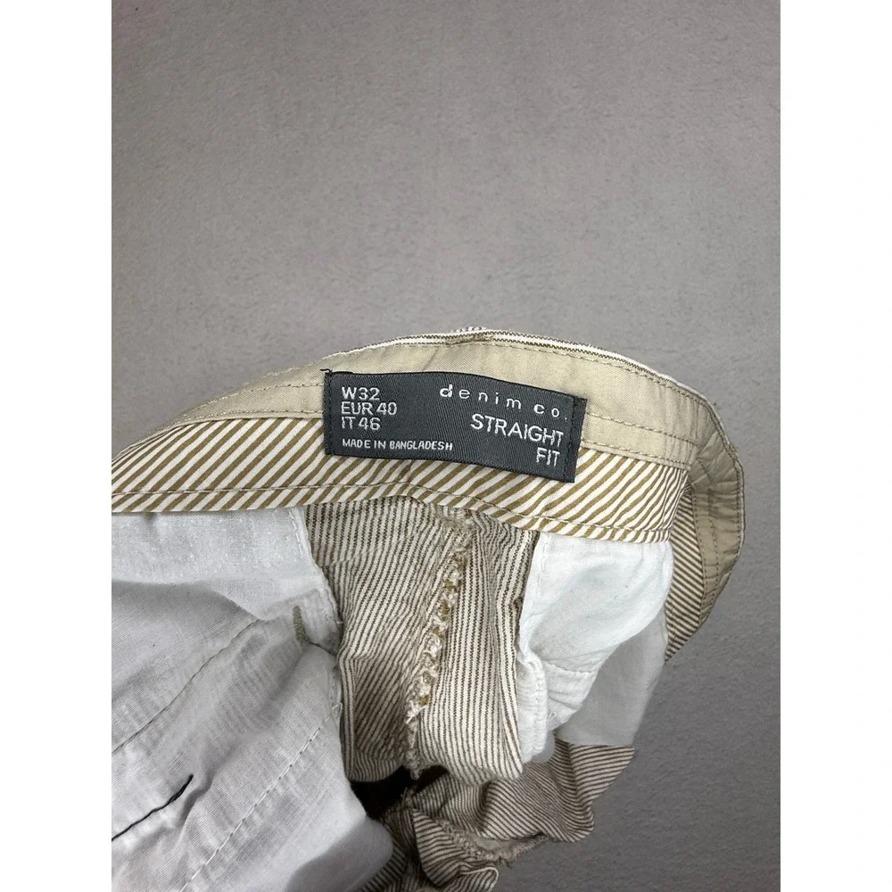 Denim Co Mens Tan Striped Straight Fit Shorts Size W32 Button Fly Casual Summer